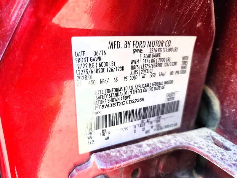 55341276 :رقم المزاد ، 1FT8W3BT2GED22369 vin ، 2016 Ford F350 مزاد بيع