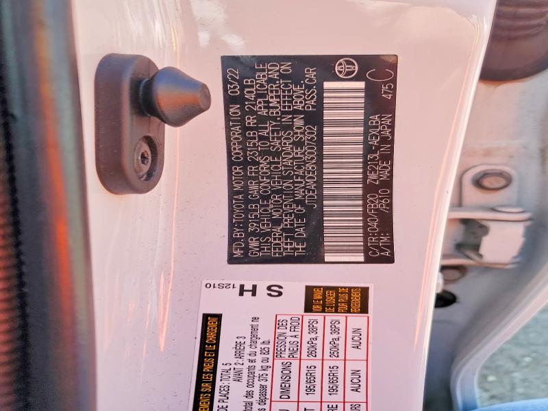 Aukcja sprzedaży 2022 Toyota Corolla, vin: JTDEAMDE8N3007302, numer aukcji: 56679776