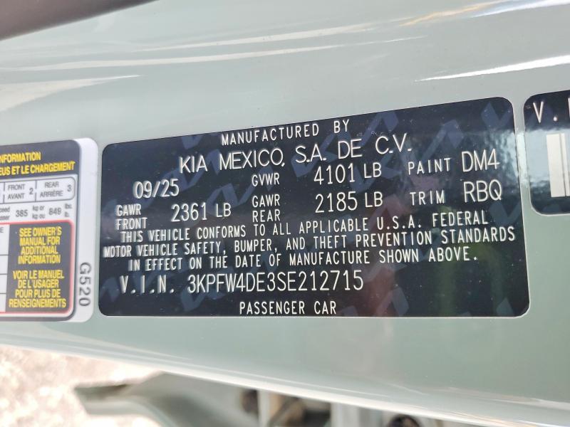2025 Kia K4 მანქანა იყიდება აუქციონზე, vin: 3KPFW4DE3SE212715, აუქციონის ნომერი: 55137616