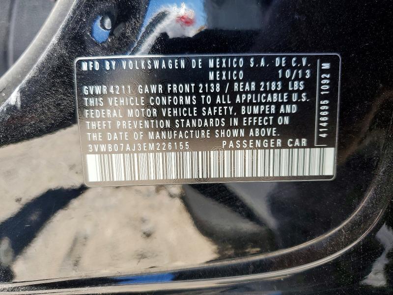 57512936 :رقم المزاد ، 3VWB07AJ3EM226155 vin ، 2014 Volkswagen Jetta مزاد بيع