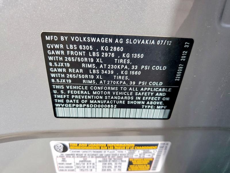 Продаж на аукціоні авто 2013 Volkswagen Touareg, vin: WVGEP9BP5DD000652, номер лоту: 56774236