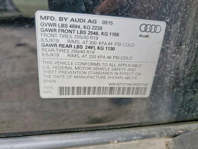2016 Audi Q3 მანქანა იყიდება აუქციონზე, vin: WA1EFCFS6GR007145, აუქციონის ნომერი: 56485526
