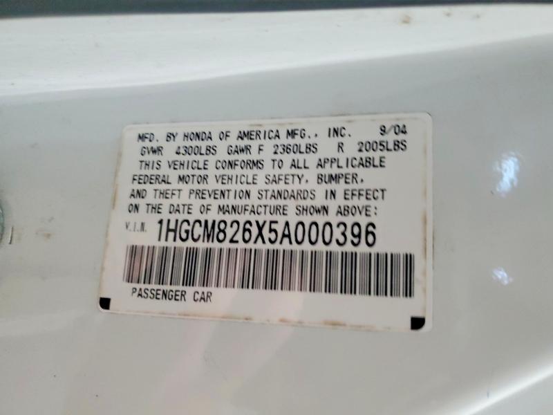 Продаж на аукціоні авто 2005 Honda Accord, vin: 1HGCM826X5A000396, номер лоту: 57606286