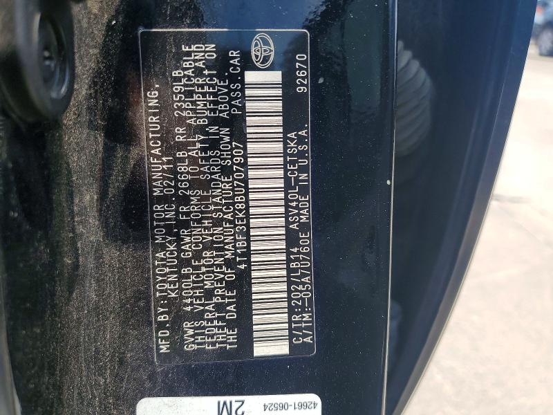 Продажа на аукционе авто 2011 Toyota Camry, vin: 4T1BF3EK8BU707907, номер лота: 58050976