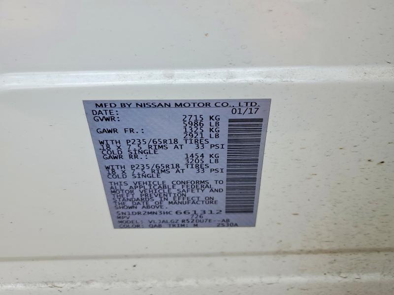 Продаж на аукціоні авто 2017 Nissan Pathfinder, vin: 5N1DR2MN3HC661312, номер лоту: 85985445