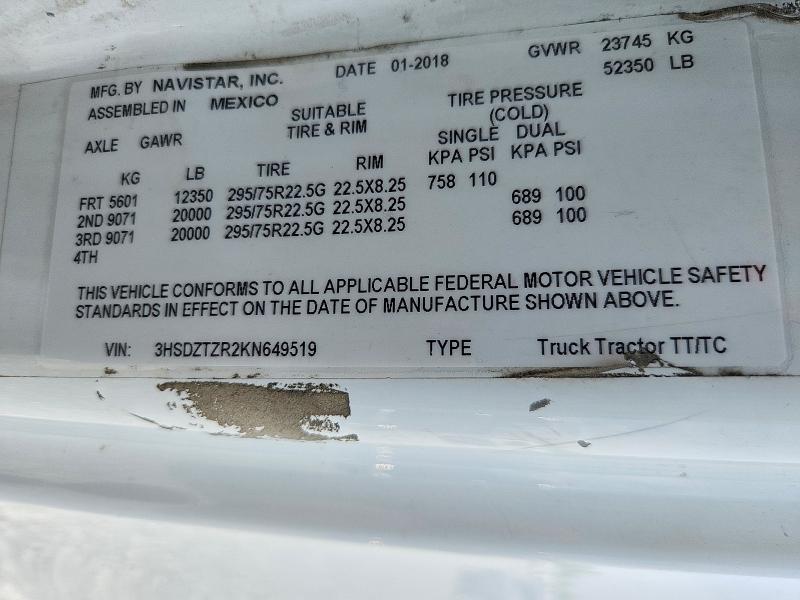 Продаж на аукціоні авто 2019 International Lt625, vin: 3HSDZTZR2KN649519, номер лоту: 54558616