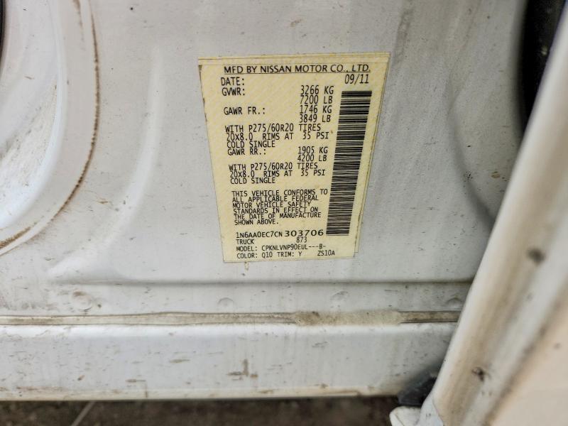 2012 Nissan Titan მანქანა იყიდება აუქციონზე, vin: 1N6AA0EC7CN303706, აუქციონის ნომერი: 57696946