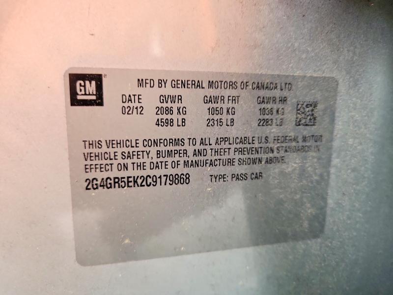57999676 :رقم المزاد ، 2G4GR5EK2C9179868 vin ، 2012 Buick Regal مزاد بيع