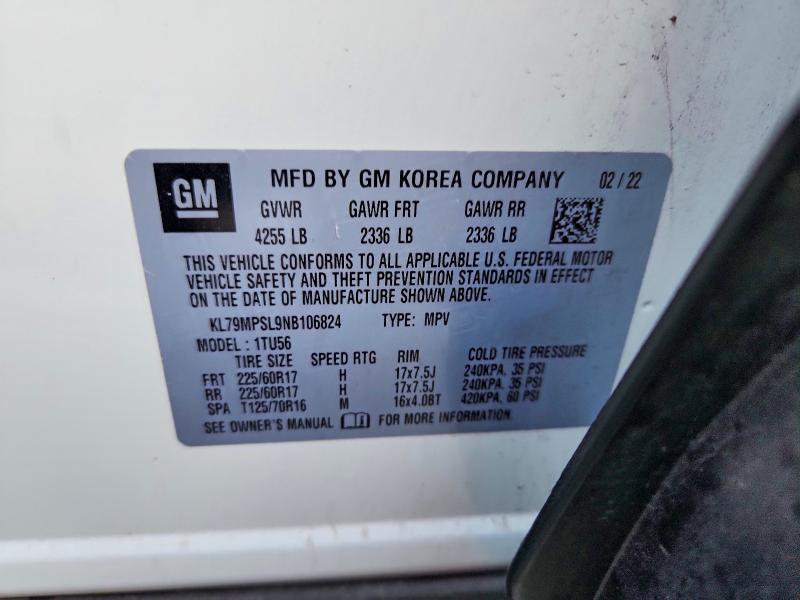 56315116 :رقم المزاد ، KL79MPSL9NB106824 vin ، 2022 Chevrolet Trailblazer مزاد بيع