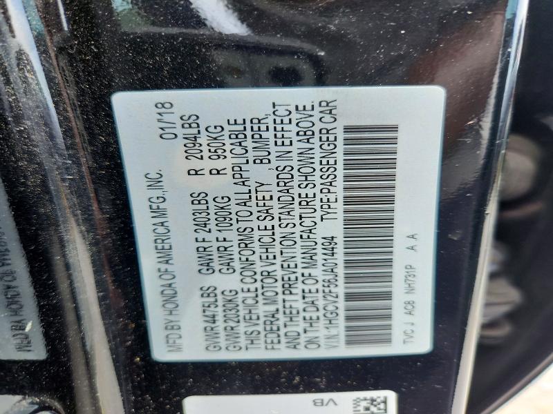 55425486 :رقم المزاد ، 1HGCV2F56JA014494 vin ، 2018 Honda Accord مزاد بيع