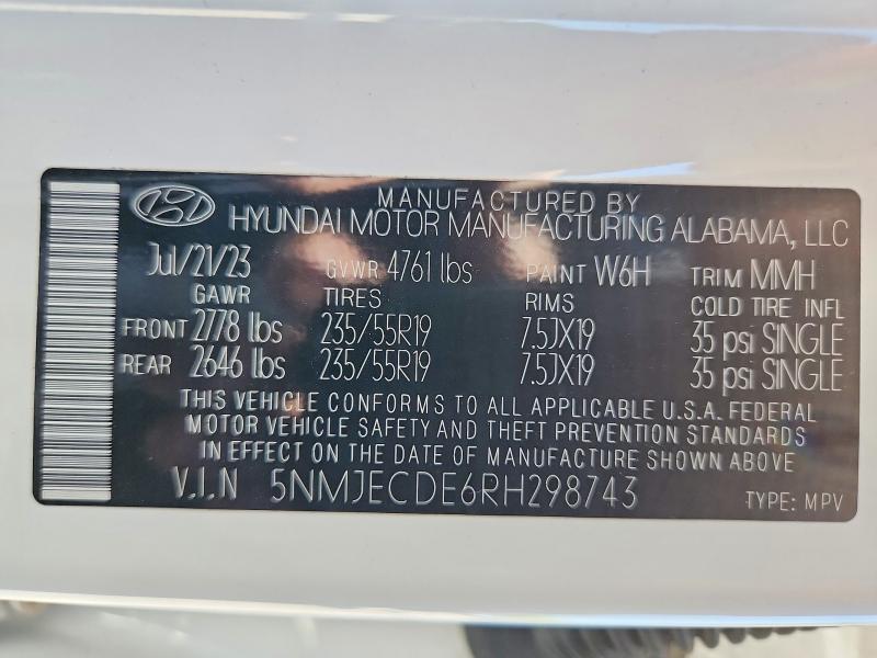 Aukcja sprzedaży 2024 Hyundai Tucson, vin: 5NMJECDE6RH298743, numer aukcji: 57332186