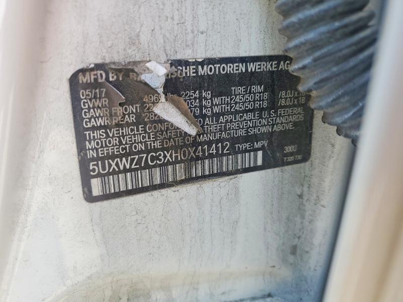 Продаж на аукціоні авто 2017 Bmw X3, vin: 5UXWZ7C3XH0X41412, номер лоту: 56927896