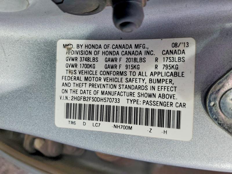 Aukcja sprzedaży 2013 Honda Civic, vin: 2HGFB2F50DH570733, numer aukcji: 58053666