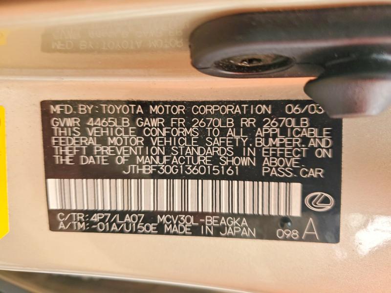 Продаж на аукціоні авто 2003 Lexus Es, vin: JTHBF30G136015161, номер лоту: 56513256