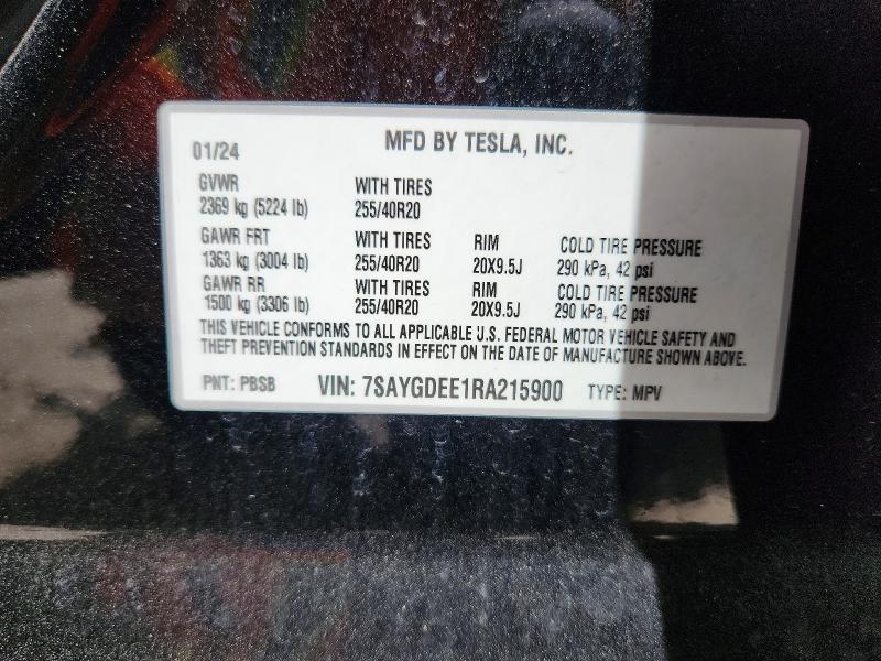 Продажа на аукционе авто 2024 Tesla Model Y, vin: 7SAYGDEE1RA215900, номер лота: 55622506