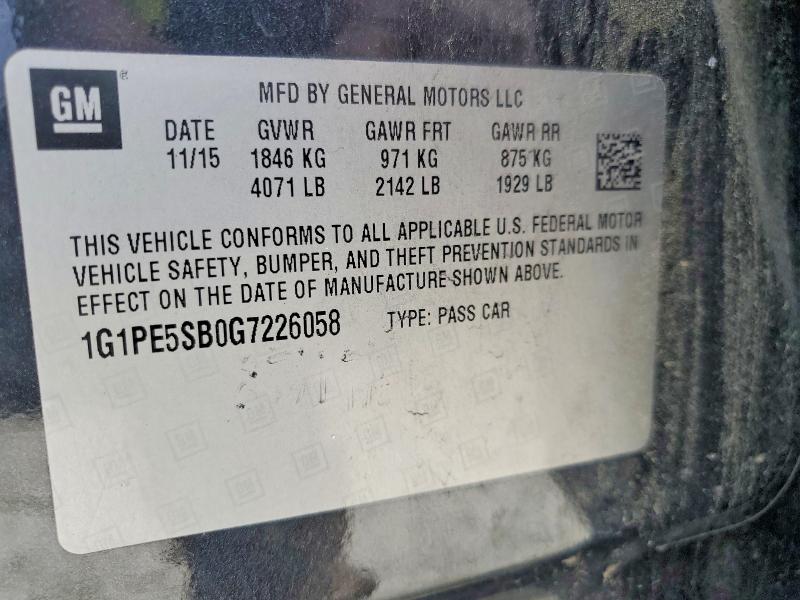 58468546 :رقم المزاد ، 1G1PE5SB0G7226058 vin ، 2016 Chevrolet Cruze Limited مزاد بيع