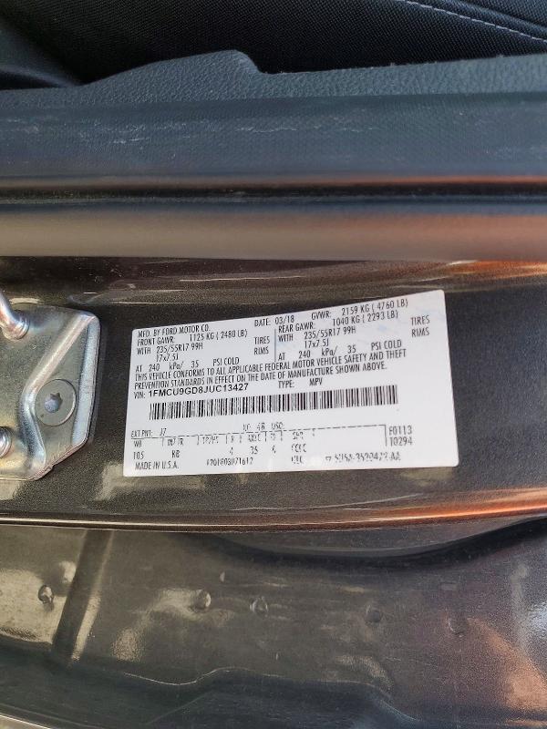 Продажа на аукционе авто 2018 Ford Escape, vin: 1FMCU9GD8JUC13427, номер лота: 55579826