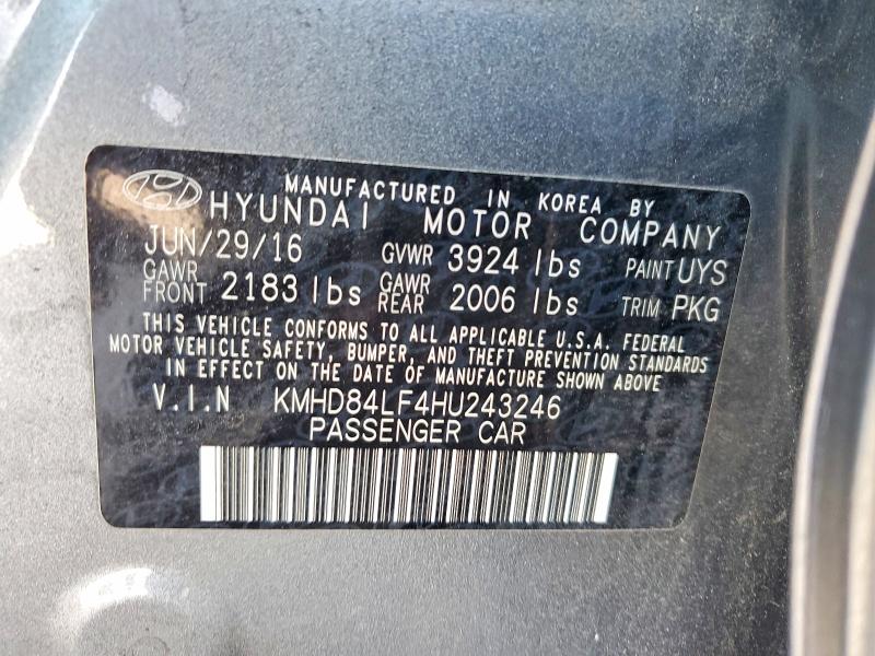 2017 Hyundai Elantra მანქანა იყიდება აუქციონზე, vin: KMHD84LF4HU243246, აუქციონის ნომერი: 58130396