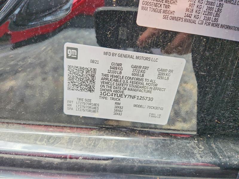 2022 Chevrolet Silverado მანქანა იყიდება აუქციონზე, vin: 1GC4YUEY7NF125730, აუქციონის ნომერი: 58214486