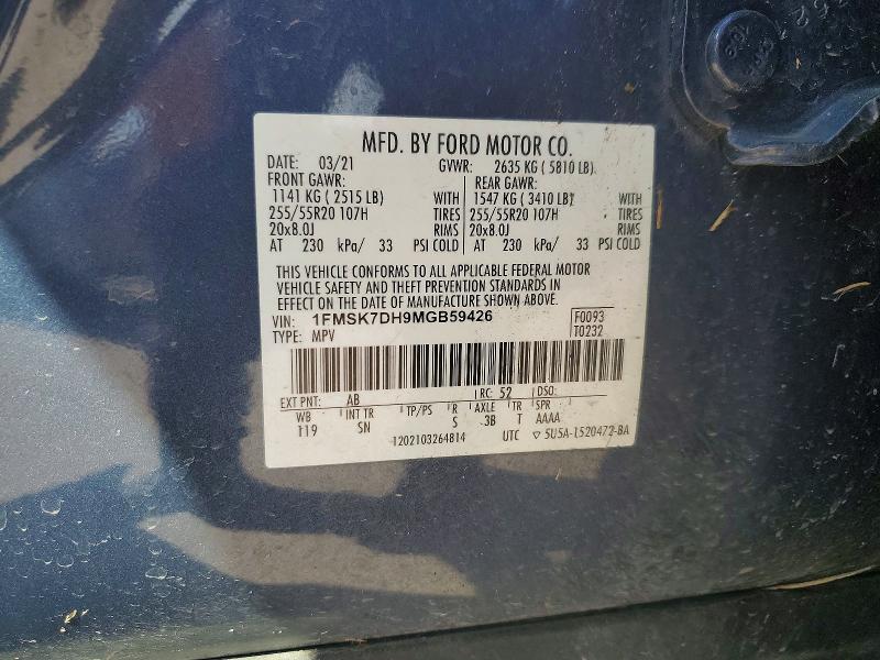 Продаж на аукціоні авто 2021 Ford Explorer, vin: 1FMSK7DH9MGB59426, номер лоту: 57568146