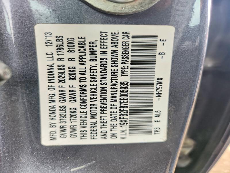 Продаж на аукціоні авто 2014 Honda Civic, vin: 19XFB2F87EE005935, номер лоту: 58505626