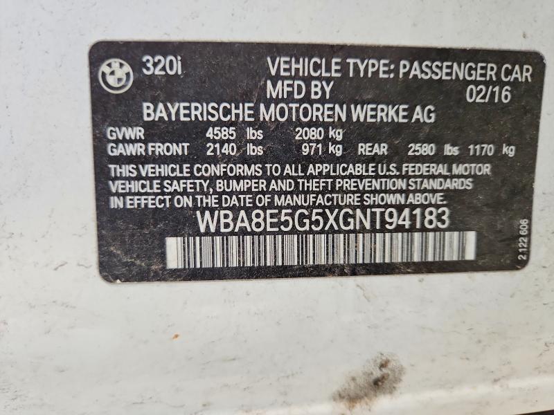 Продаж на аукціоні авто 2016 Bmw 320, vin: WBA8E5G5XGNT94183, номер лоту: 58840596
