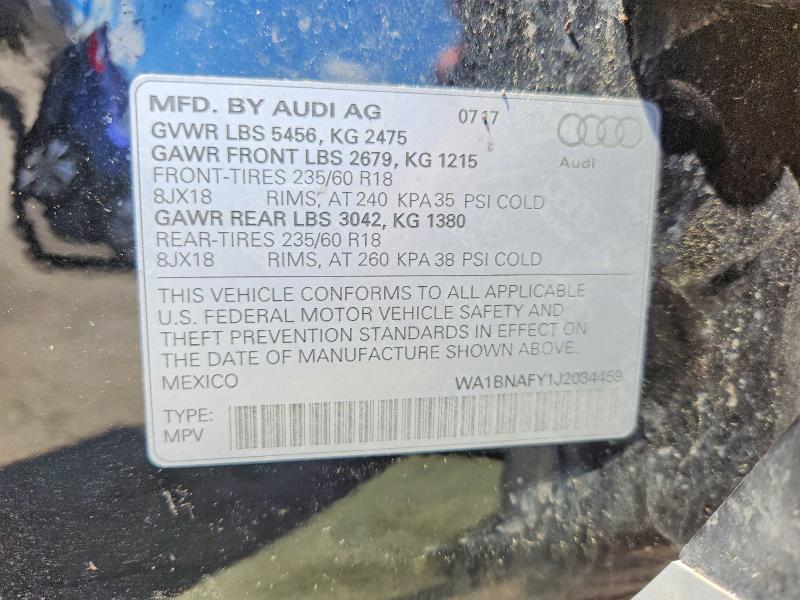 58714796 :رقم المزاد ، WA1BNAFY1J2034459 vin ، 2018 Audi Q5 مزاد بيع