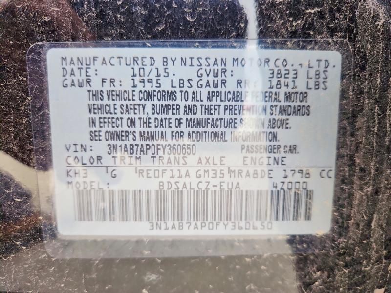Продаж на аукціоні авто 2015 Nissan Sentra, vin: 3N1AB7AP0FY360650, номер лоту: 55800976