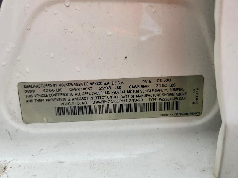 Продаж на аукціоні авто 2008 Volkswagen Jetta, vin: 3VWRM71K18M174363, номер лоту: 58947676