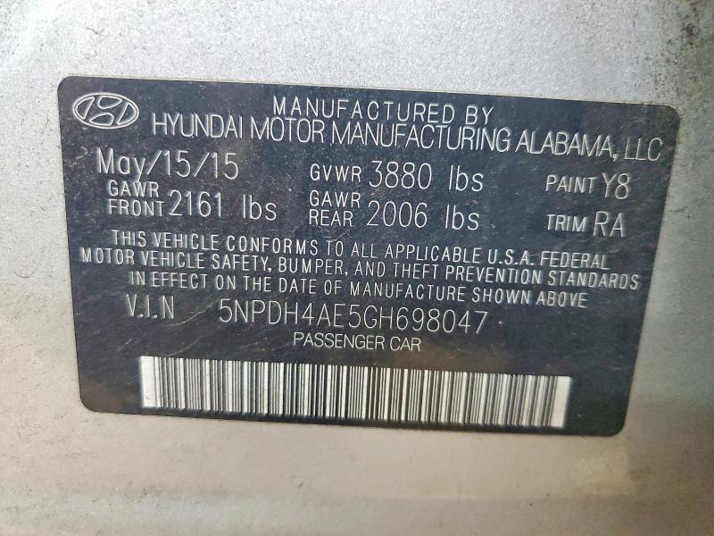 Продаж на аукціоні авто 2016 Hyundai Elantra, vin: 5NPDH4AE5GH698047, номер лоту: 55831816
