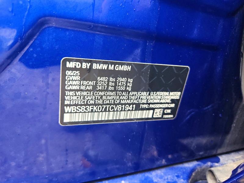 2026 Bmw M5 მანქანა იყიდება აუქციონზე, vin: WBS83FK07TCV81941, აუქციონის ნომერი: 58724616