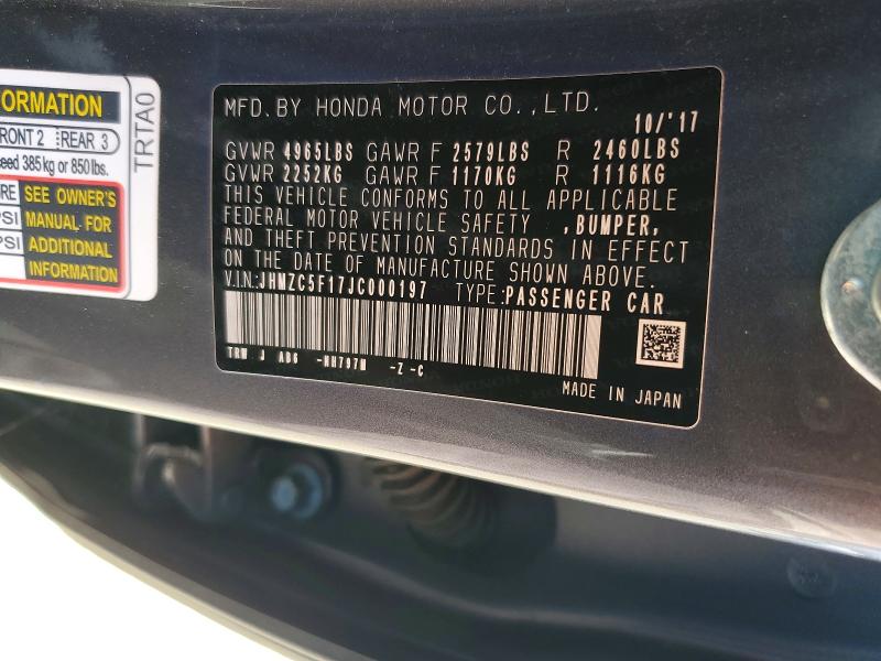 Aukcja sprzedaży 2018 Honda Clarity, vin: JHMZC5F17JC000197, numer aukcji: 55887556
