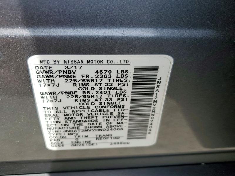 Продажа на аукционе авто 2017 Nissan Rogue, vin: JN8AT2MV2HW024066, номер лота: 58496566