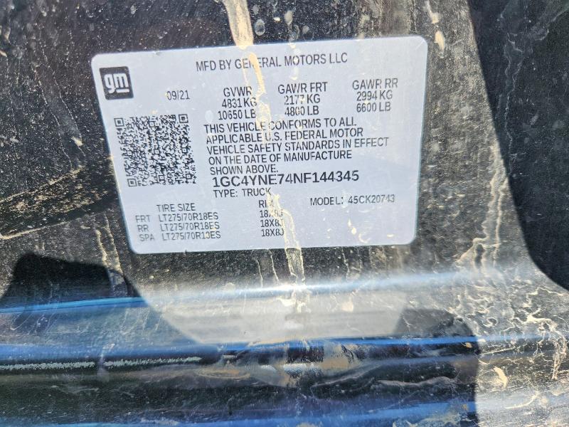 Aukcja sprzedaży 2022 Chevrolet Silverado, vin: 1GC4YNE74NF144345, numer aukcji: 58213776