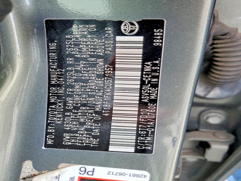 Продажа на аукционе авто 2012 Toyota Camry, vin: 4T1BF1FK4CU571957, номер лота: 57511976