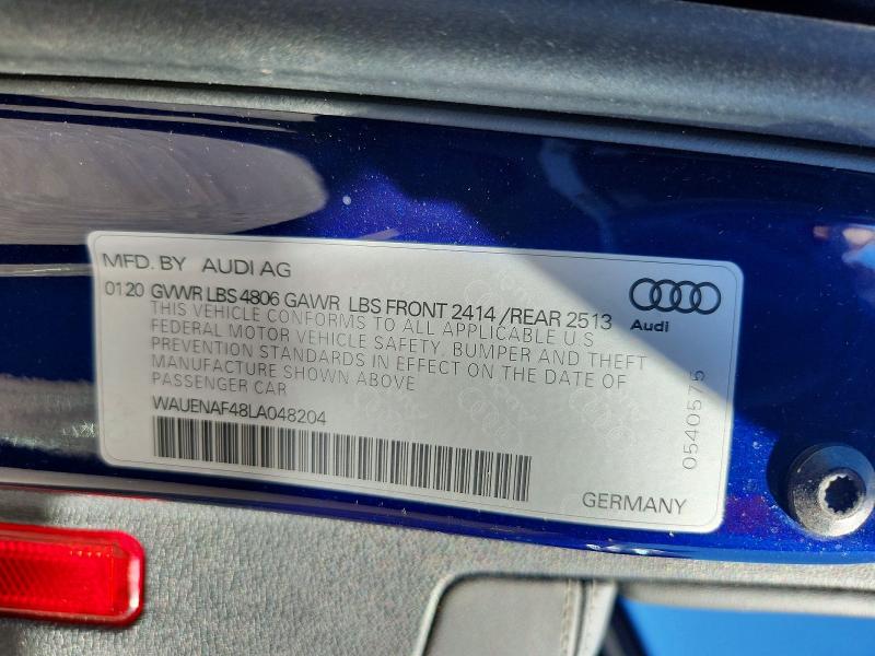 55943646 :رقم المزاد ، WAUENAF48LA048204 vin ، 2020 Audi A4 مزاد بيع