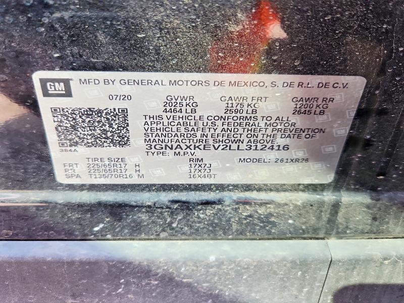 Aukcja sprzedaży 2020 Chevrolet Equinox, vin: 3GNAXKEV2LL312416, numer aukcji: 57536216