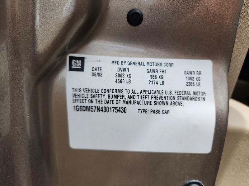 2003 Cadillac Cts მანქანა იყიდება აუქციონზე, vin: 1G6DM57N430175430, აუქციონის ნომერი: 57360656