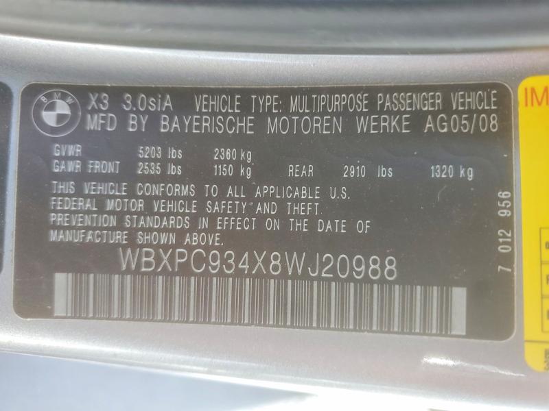 Продажа на аукционе авто 2008 Bmw X3, vin: WBXPC934X8WJ20988, номер лота: 57588966