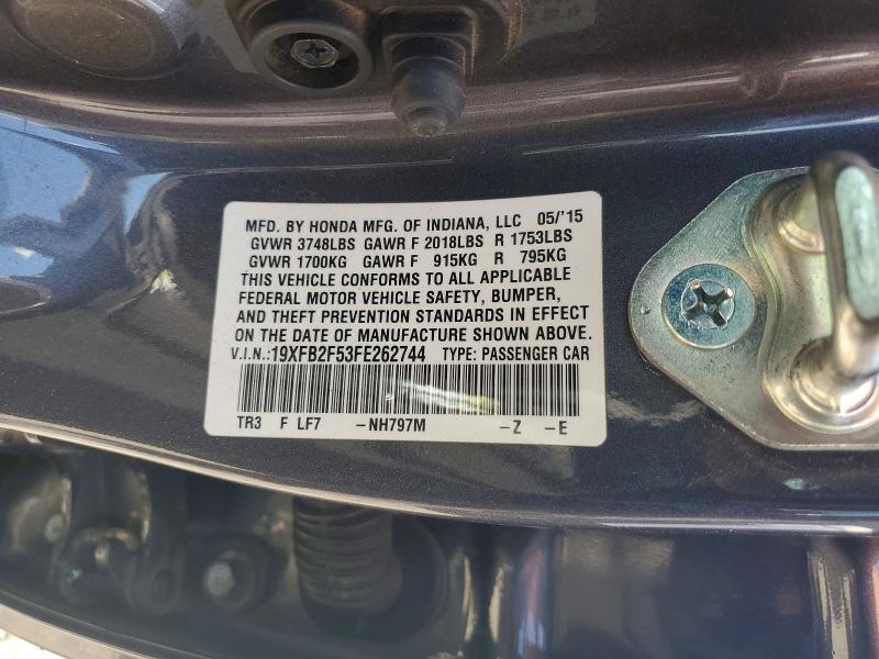 2015 Honda Civic მანქანა იყიდება აუქციონზე, vin: 19XFB2F53FE262744, აუქციონის ნომერი: 56550206