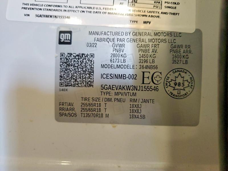 Продажа на аукционе авто 2022 Buick Enclave, vin: 5GAEVAKW3NJ155546, номер лота: 57934426