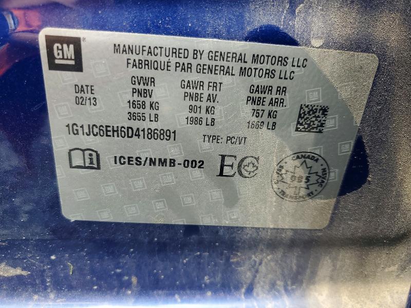 57400696 :رقم المزاد ، 1G1JC6EH6D4186891 vin ، 2013 Chevrolet Sonic مزاد بيع