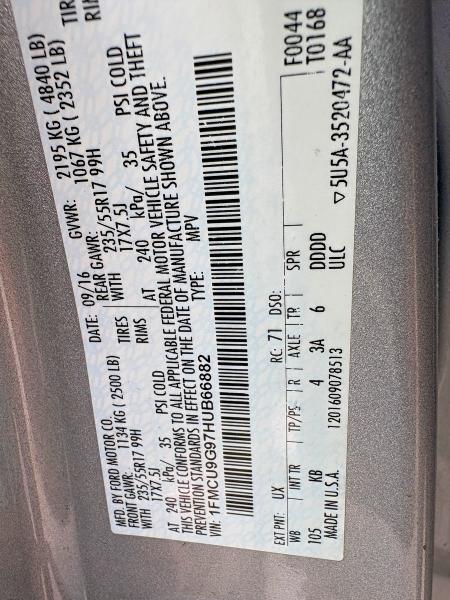 56289946 :رقم المزاد ، 1FMCU9G97HUB66882 vin ، 2017 Ford Escape مزاد بيع