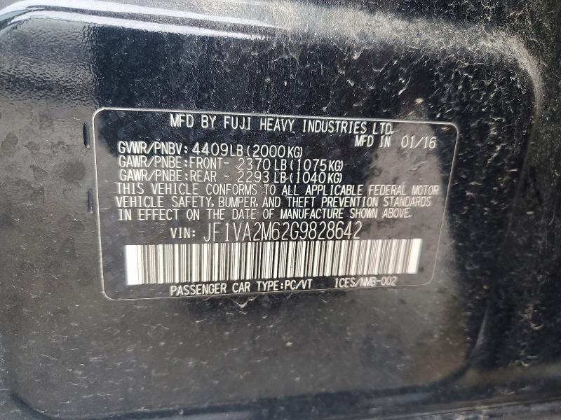 2016 Subaru Wrx მანქანა იყიდება აუქციონზე, vin: JF1VA2M62G9828642, აუქციონის ნომერი: 57910176