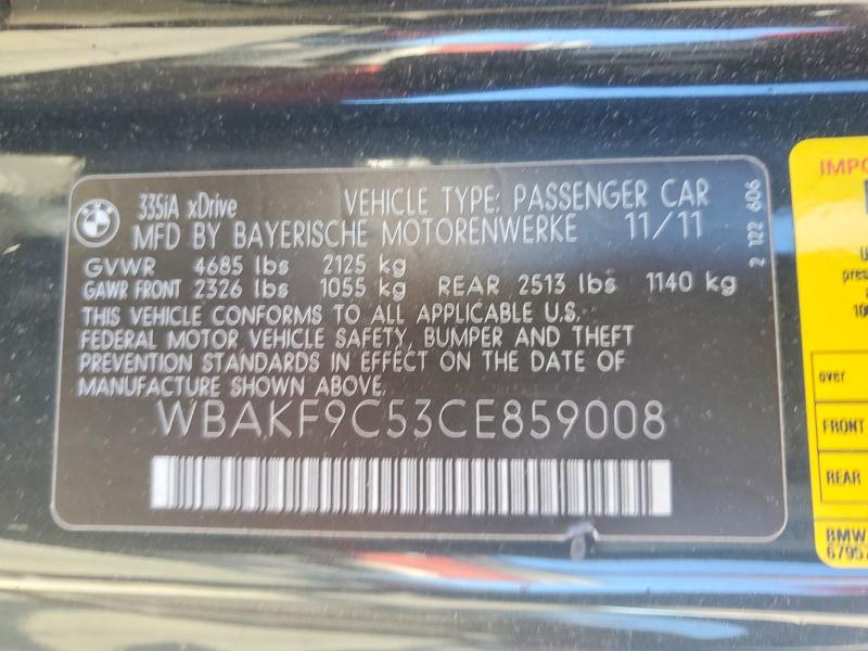 Продаж на аукціоні авто 2012 Bmw 335, vin: WBAKF9C53CE859008, номер лоту: 55155076