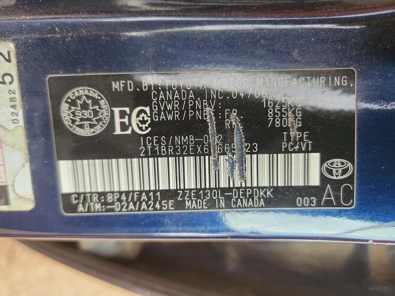 55520266 :رقم المزاد ، 2T1BR32EX6C665723 vin ، 2006 Toyota Corolla مزاد بيع
