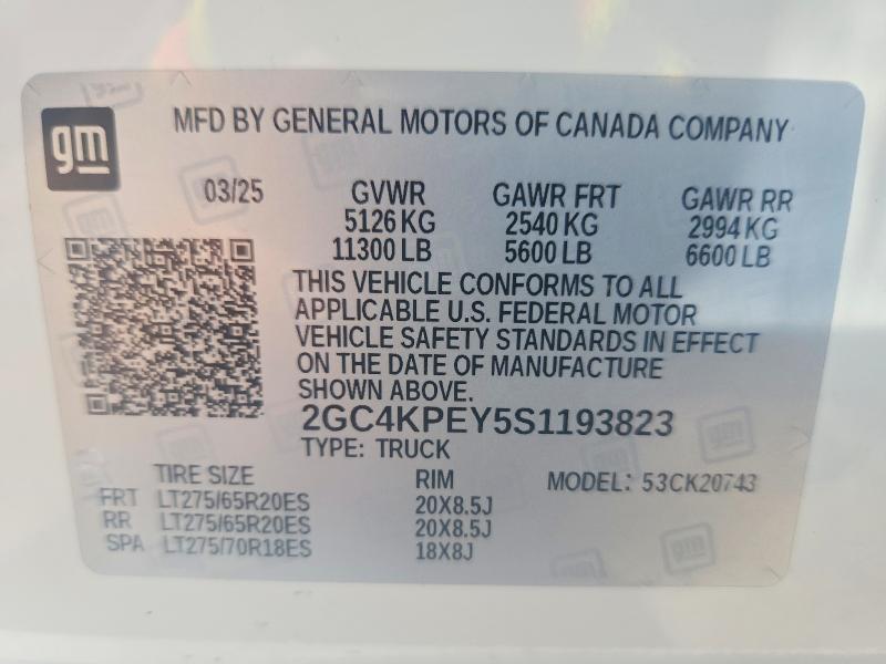Aukcja sprzedaży 2025 Chevrolet Silverado, vin: 2GC4KPEY5S1193823, numer aukcji: 58589716