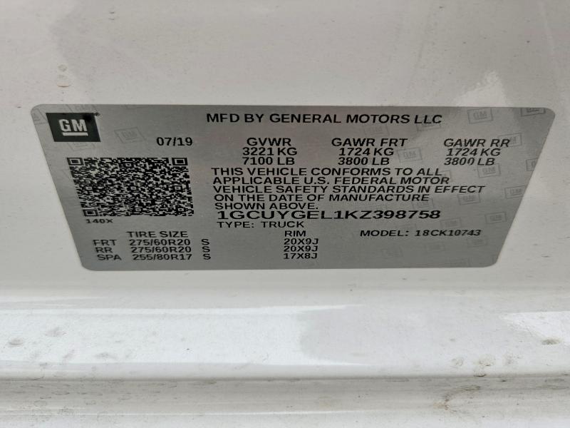 Продажа на аукционе авто 2019 Chevrolet Silverado, vin: 1GCUYGEL1KZ398758, номер лота: 55734506