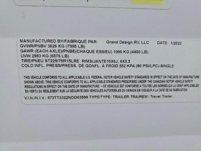 Продажа на аукционе авто 2022 Grand Design Transcend, vin: 573TT3322NDD03599, номер лота: 57550246