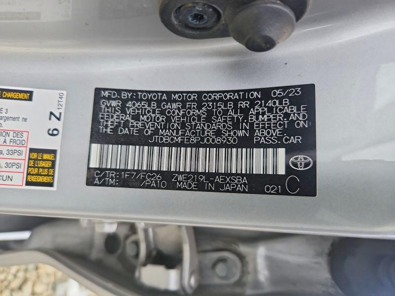 58319226 :رقم المزاد ، JTDBCMFE8PJ008930 vin ، 2023 Toyota Corolla Hybrid مزاد بيع